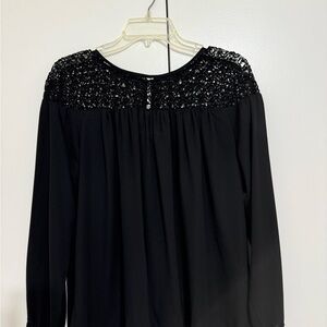 LOFT Black Women's Blouse with Lace Detail